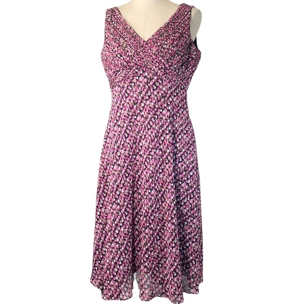 Jones Wear Pin Tuck Polka Dot Print Fit & Flare Dress - Pink/Black, Sz 12